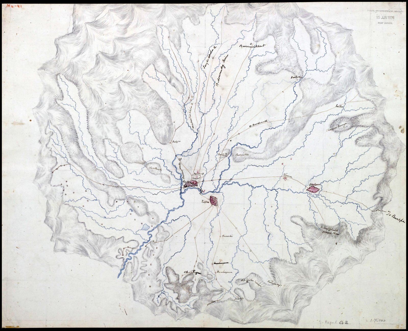 1860 Nepal and Adjacent Areas manuscript map by Oldfield_Page_3_Image_0001