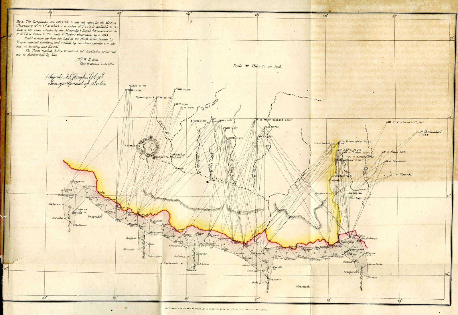Geodetic Triangulation Map1857 Mt.Everest