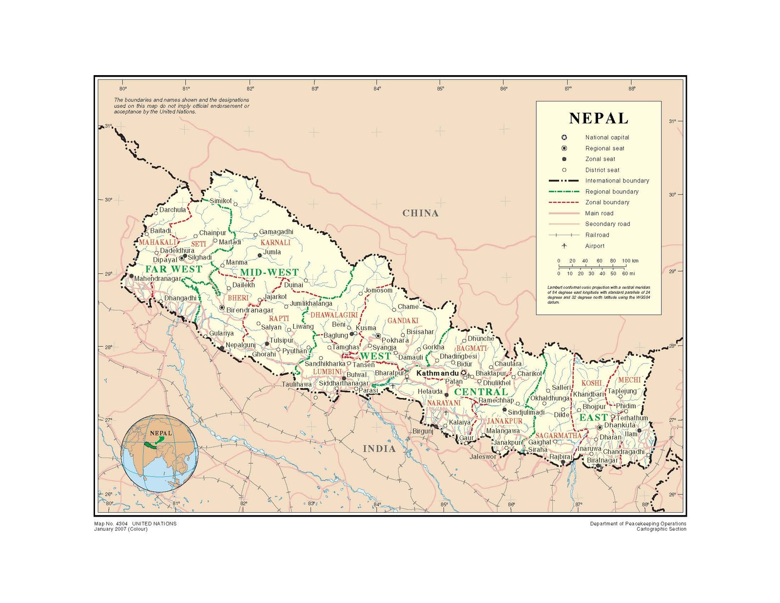 Political map of Nepal UN